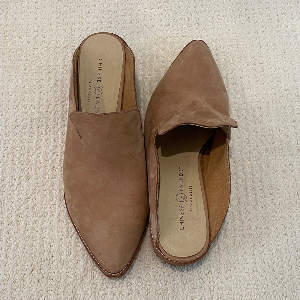 Chinese Laundry Taupe Pointed-Toe Suede Mules